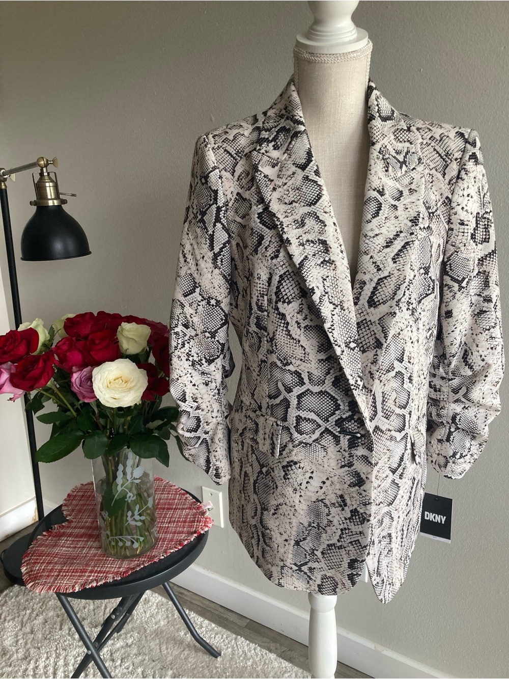 DKNY Cream and Black Snake-Print Blazer Jacket